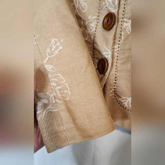 Nick & Mo Womens Corduroy Blazer Size M Tan Floral Maximalism Retro Artsy - Picture 4 of 8